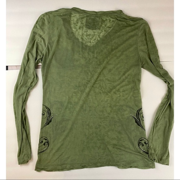 Pink Cattlelac, Green, Long Sleeve, Rhinestone TShirt, Boho Style - Picture 2 of 6